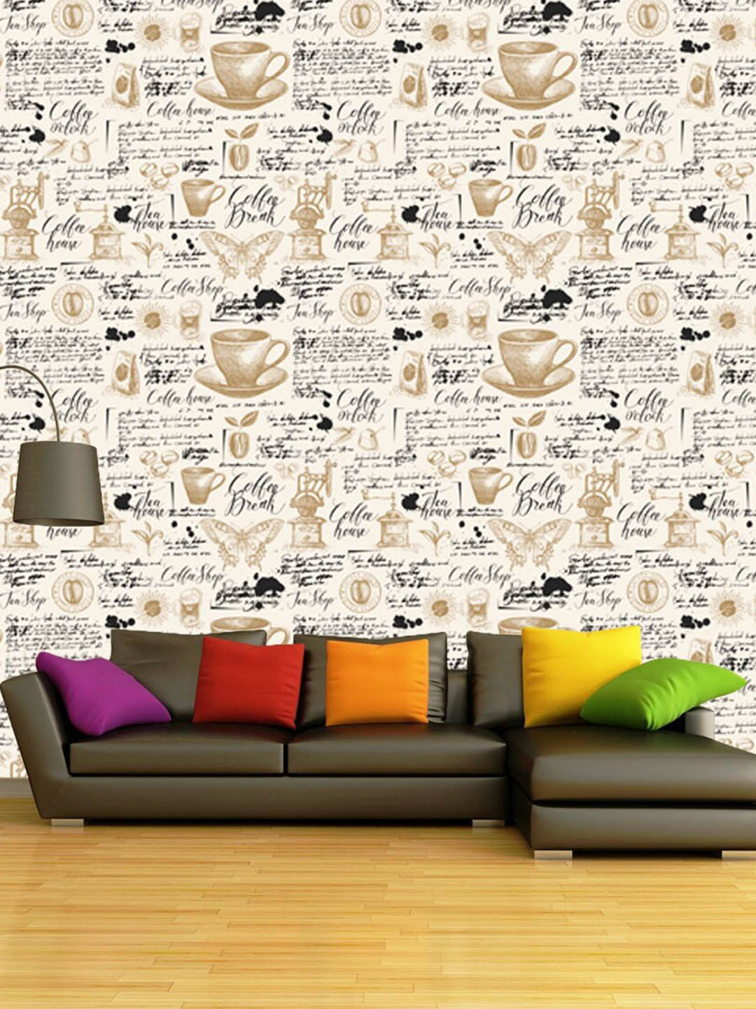 WallDaddy Beige & Black CoffeeShop Designed Self Adhesive Wallpaper For Wall