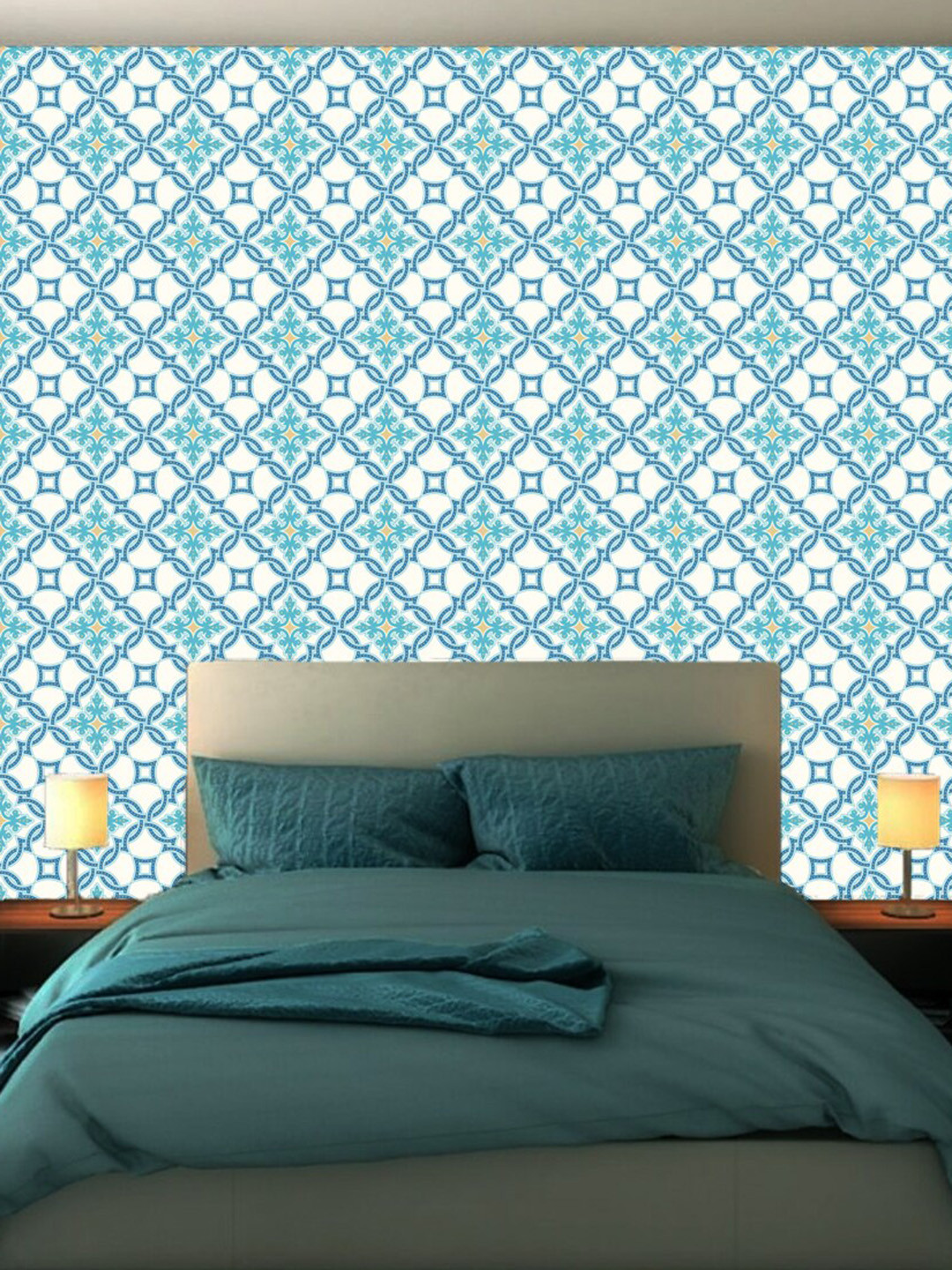 WallDaddy Blue & White Interacting Circle Designed Self Adhesive Wallpaper