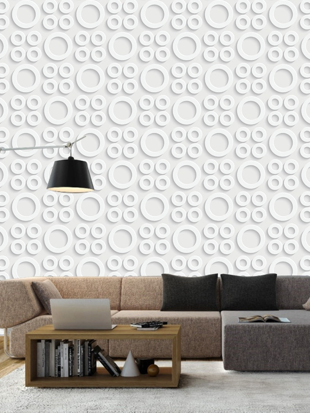 WallDaddy White Ring Designed Self Adhesive Wallpaper