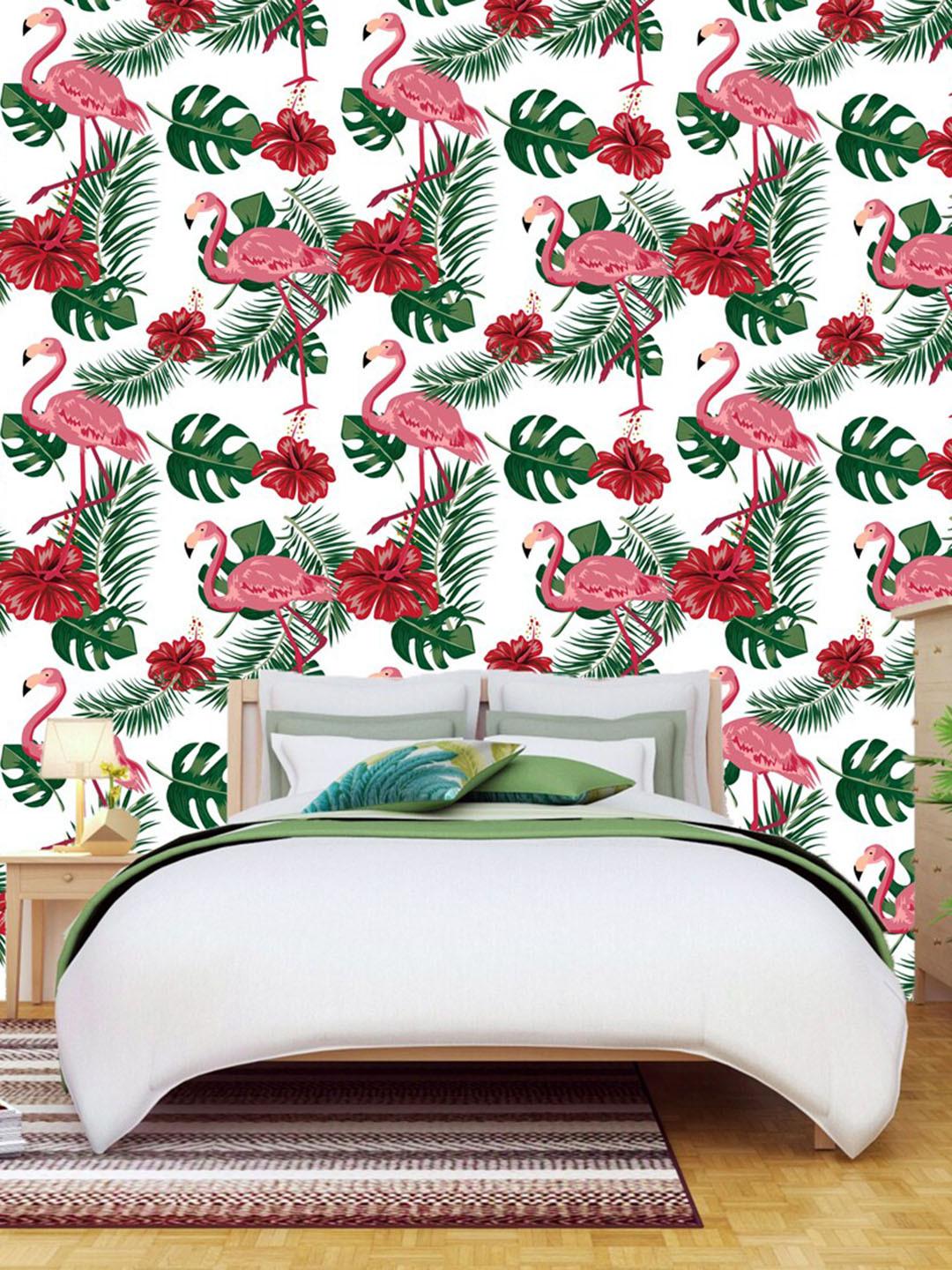 WallDaddy White & Pink Swan Flower Designed Self Adhesive Wallpaper