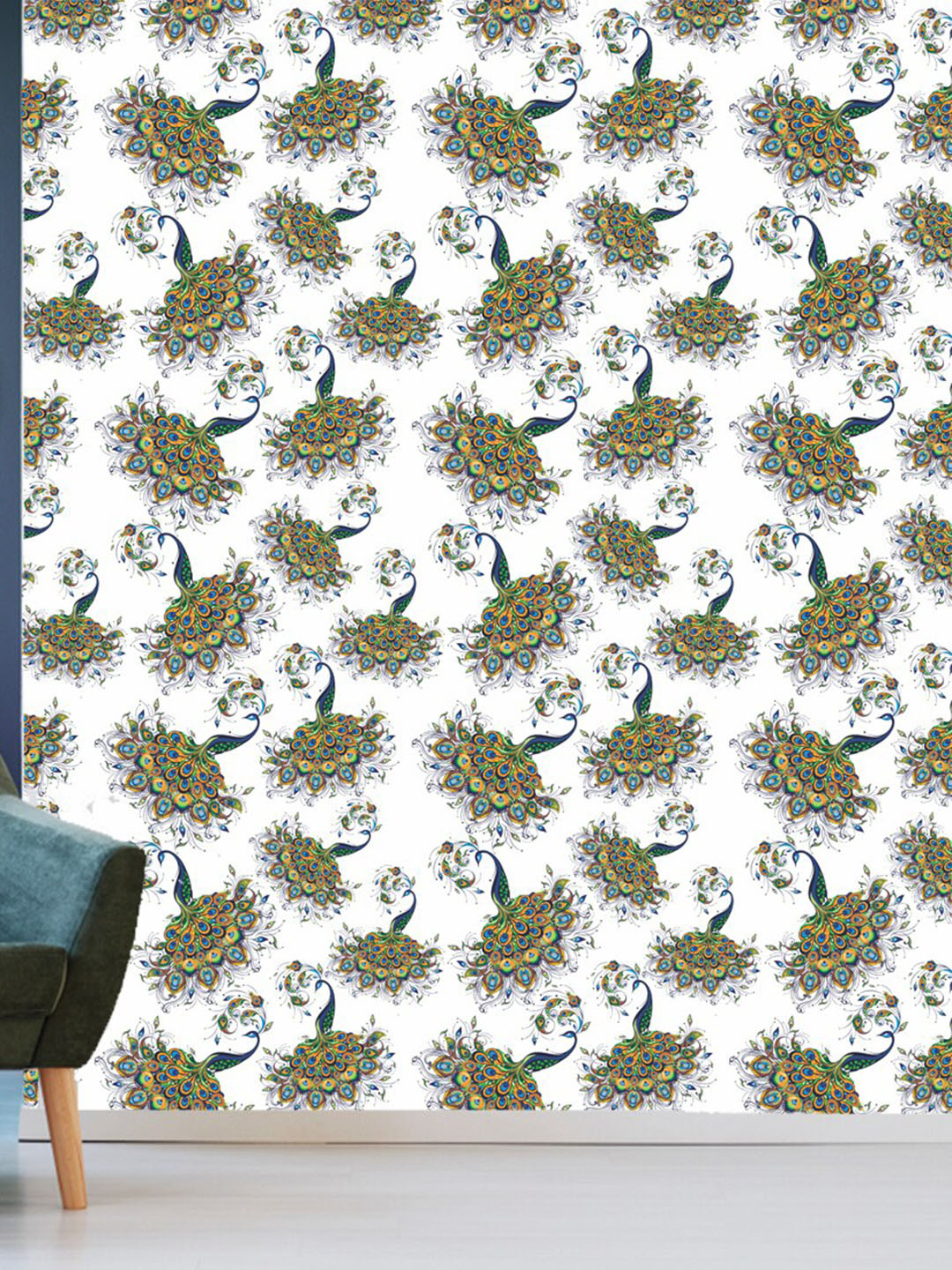 WallDaddy White & Green Peacock Designed Self Adhesive Wallpaper