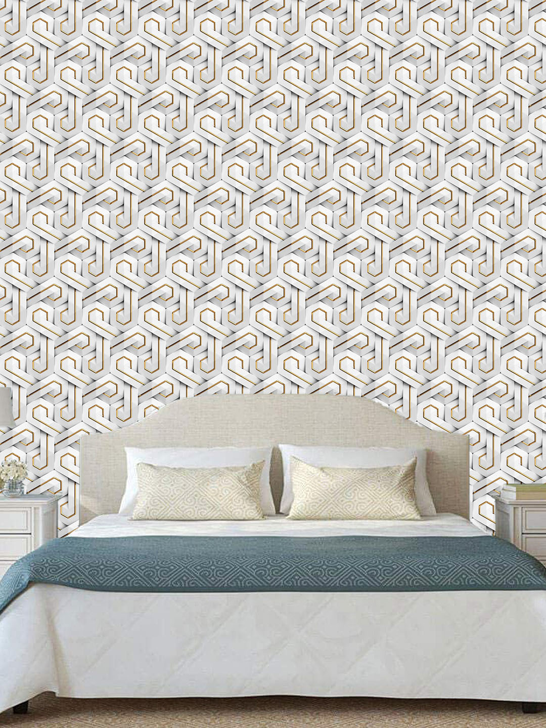 WallDaddy White & Metallic-Toned Maze Designed Self Adhesive Wallpaper