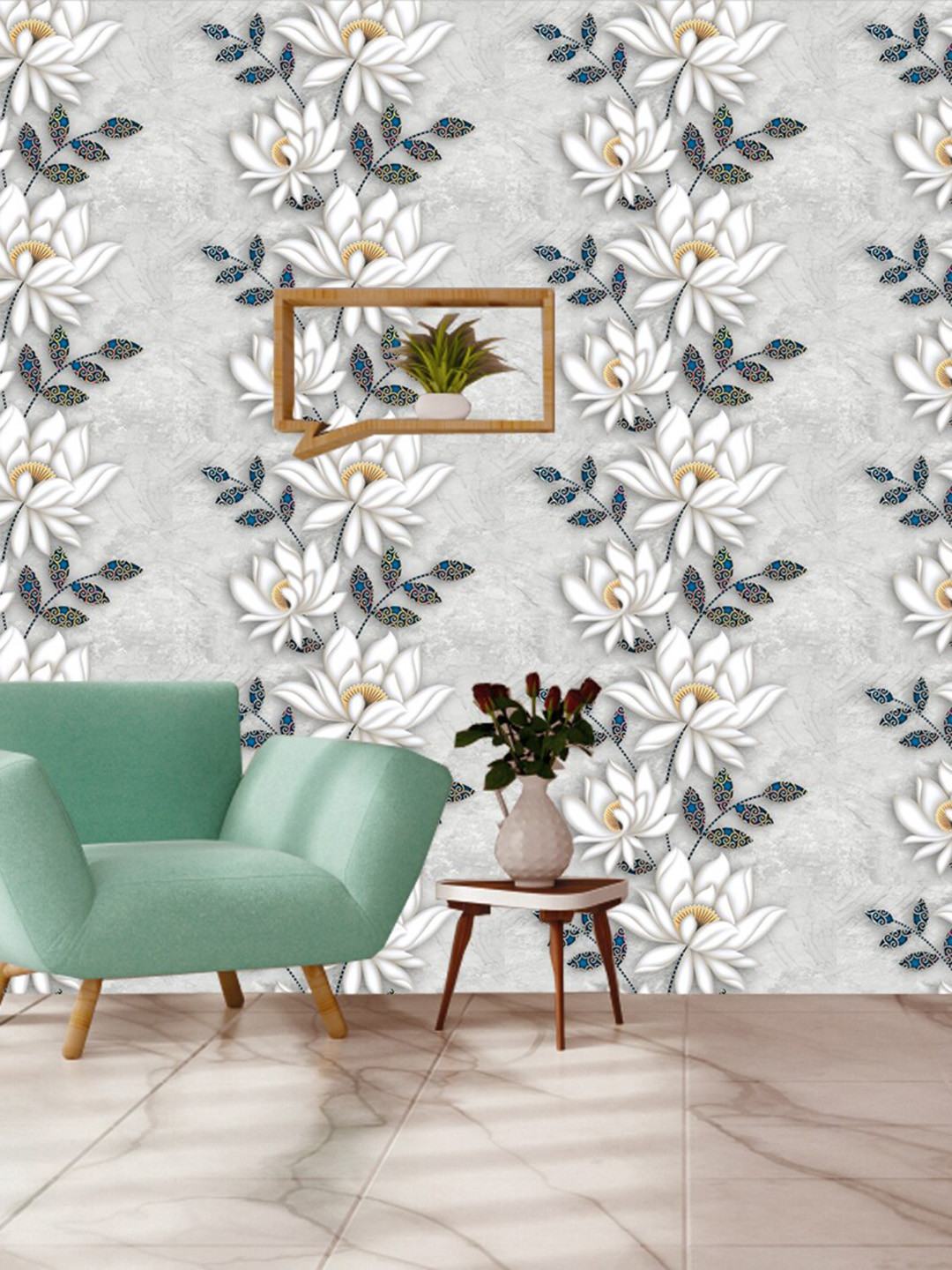 WallDaddy White & Grey Floral Designed Self Adhesive Wallpaper
