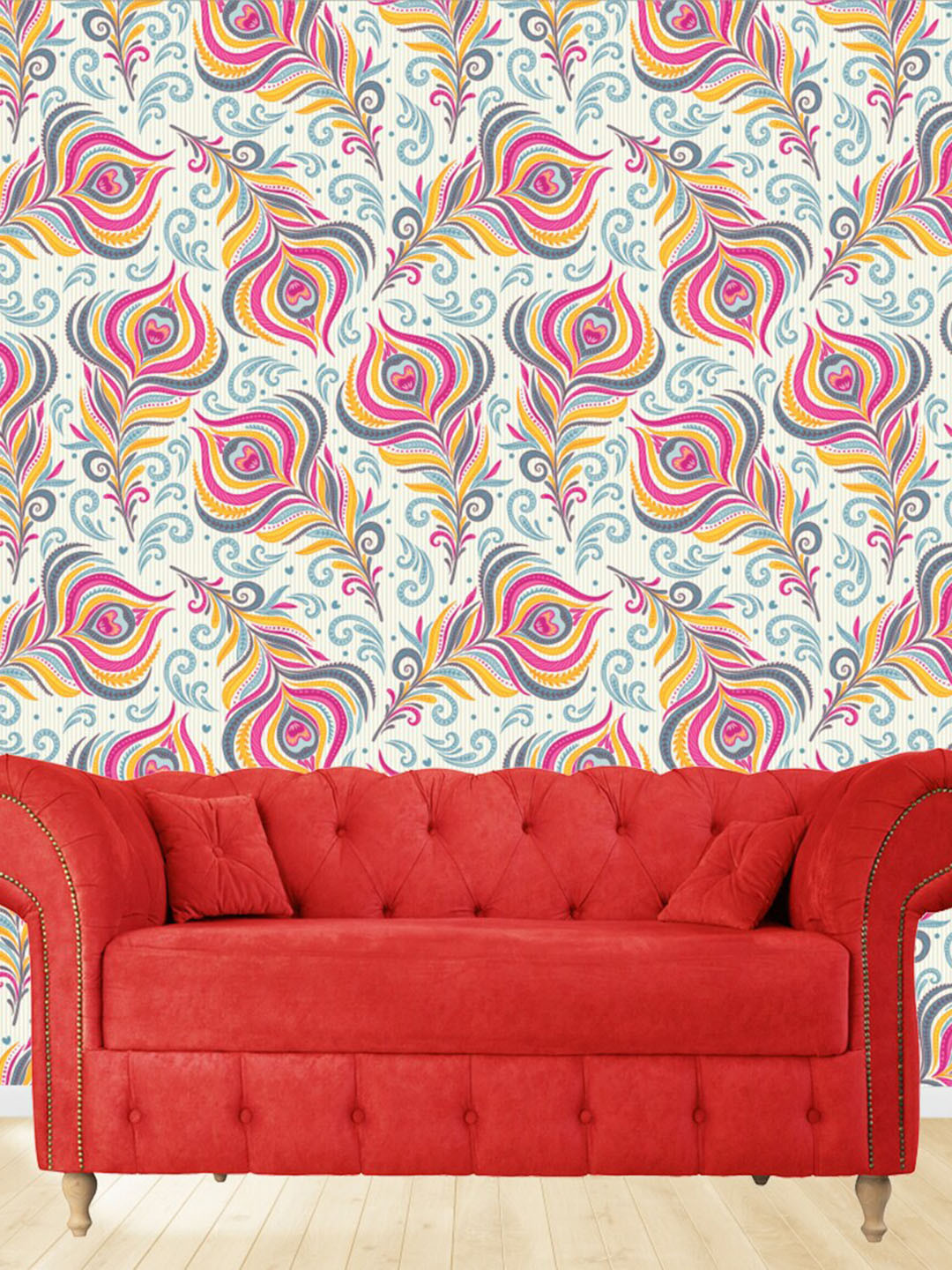 WallDaddy Beige & Blue Peacock Texture Designed Waterproof Self Adhesive Wallpaper