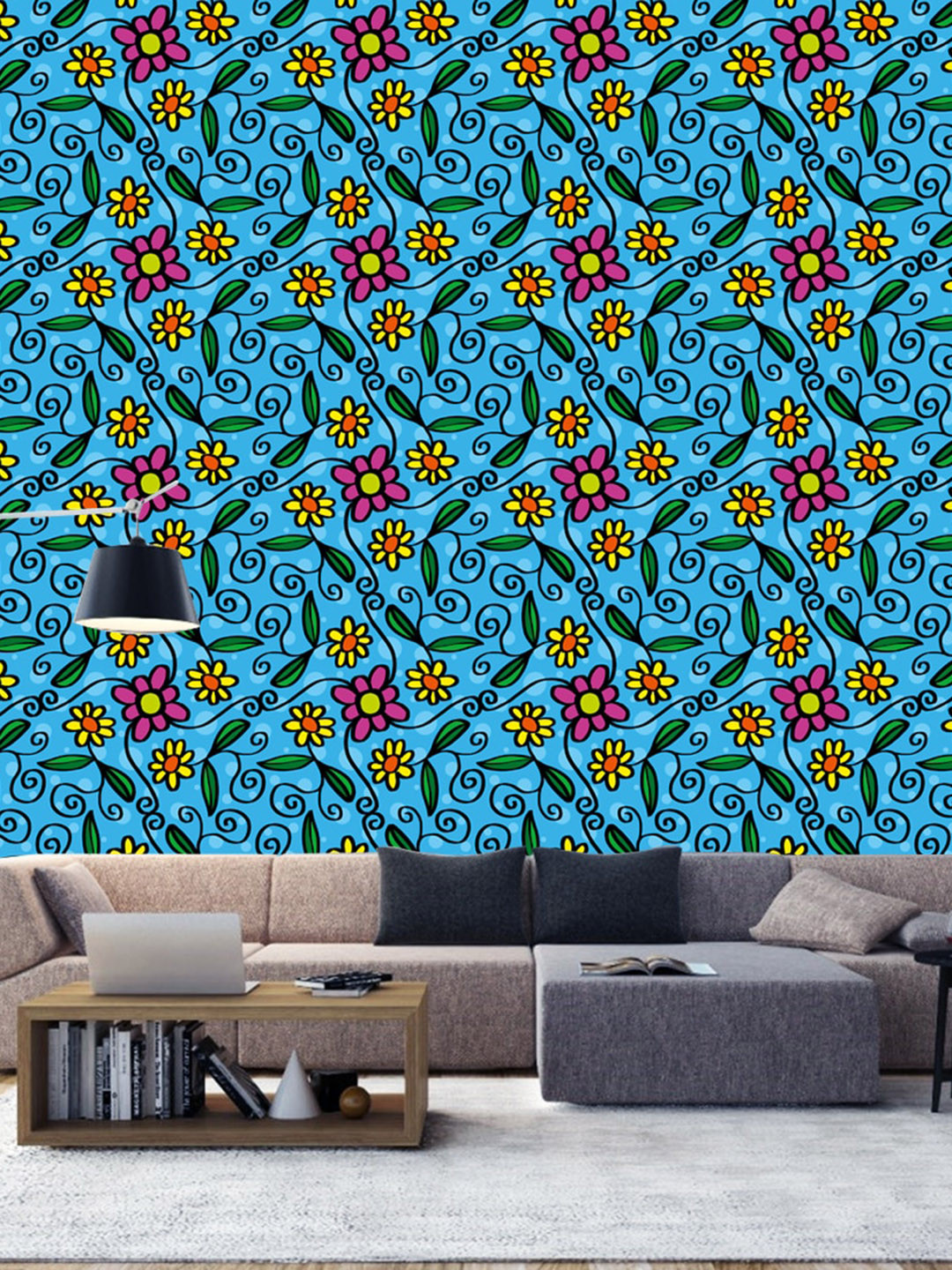 WallDaddy Blue & Pink Floral Designed Self Adhesive Wallpaper