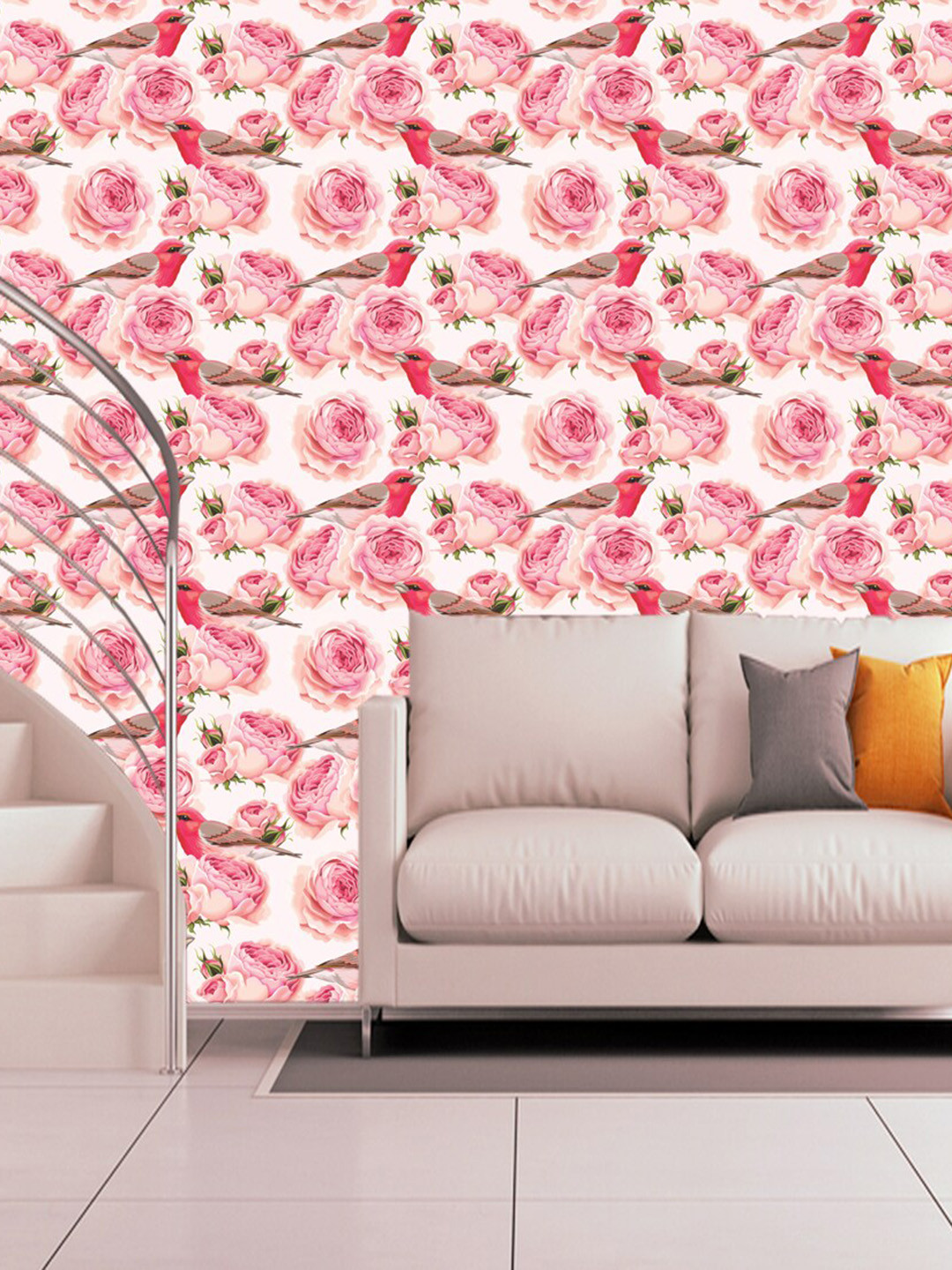 WallDaddy White & Pink Floral Designed Waterproof Self Adhesive Wallpaper