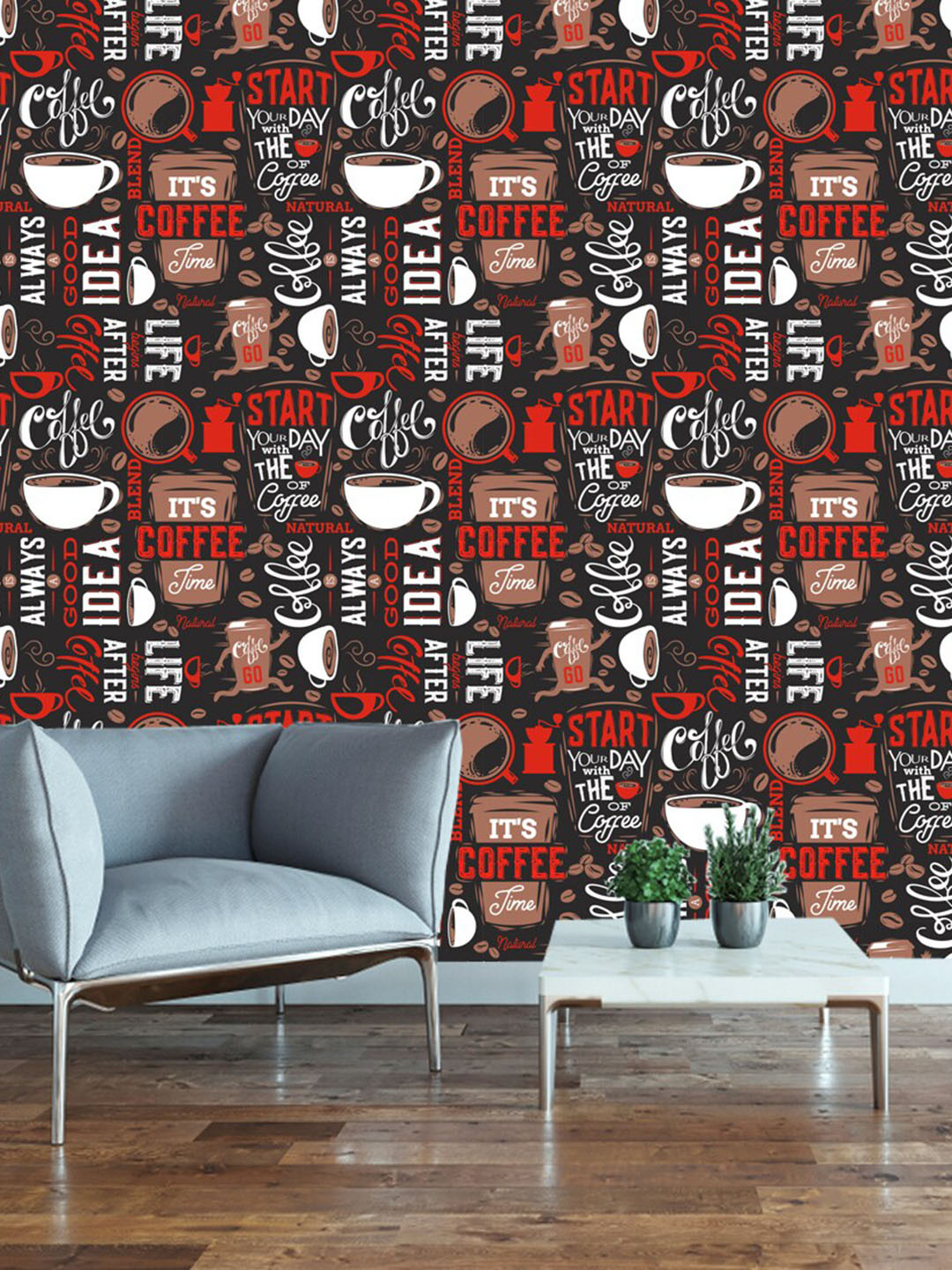 WallDaddy Black & Red Coffee Cup Designed Waterproof Self Adhesive Wallpaper