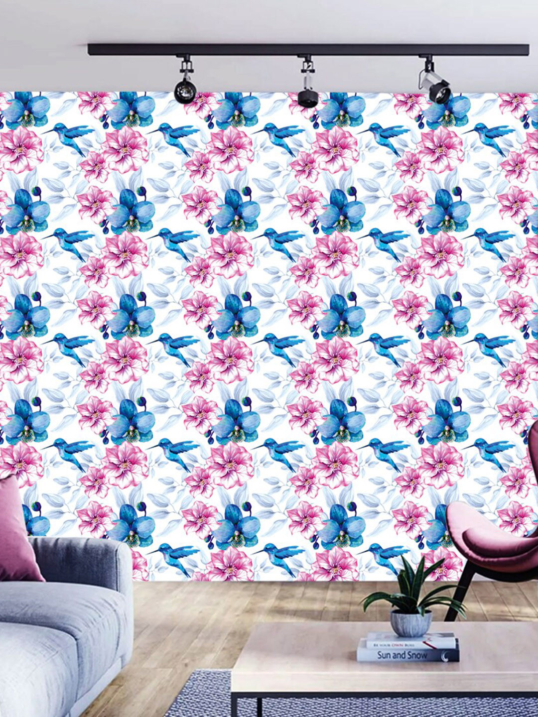WallDaddy Pink & Blue Neelkanth Designed Waterproof Self Adhesive Wallpaper