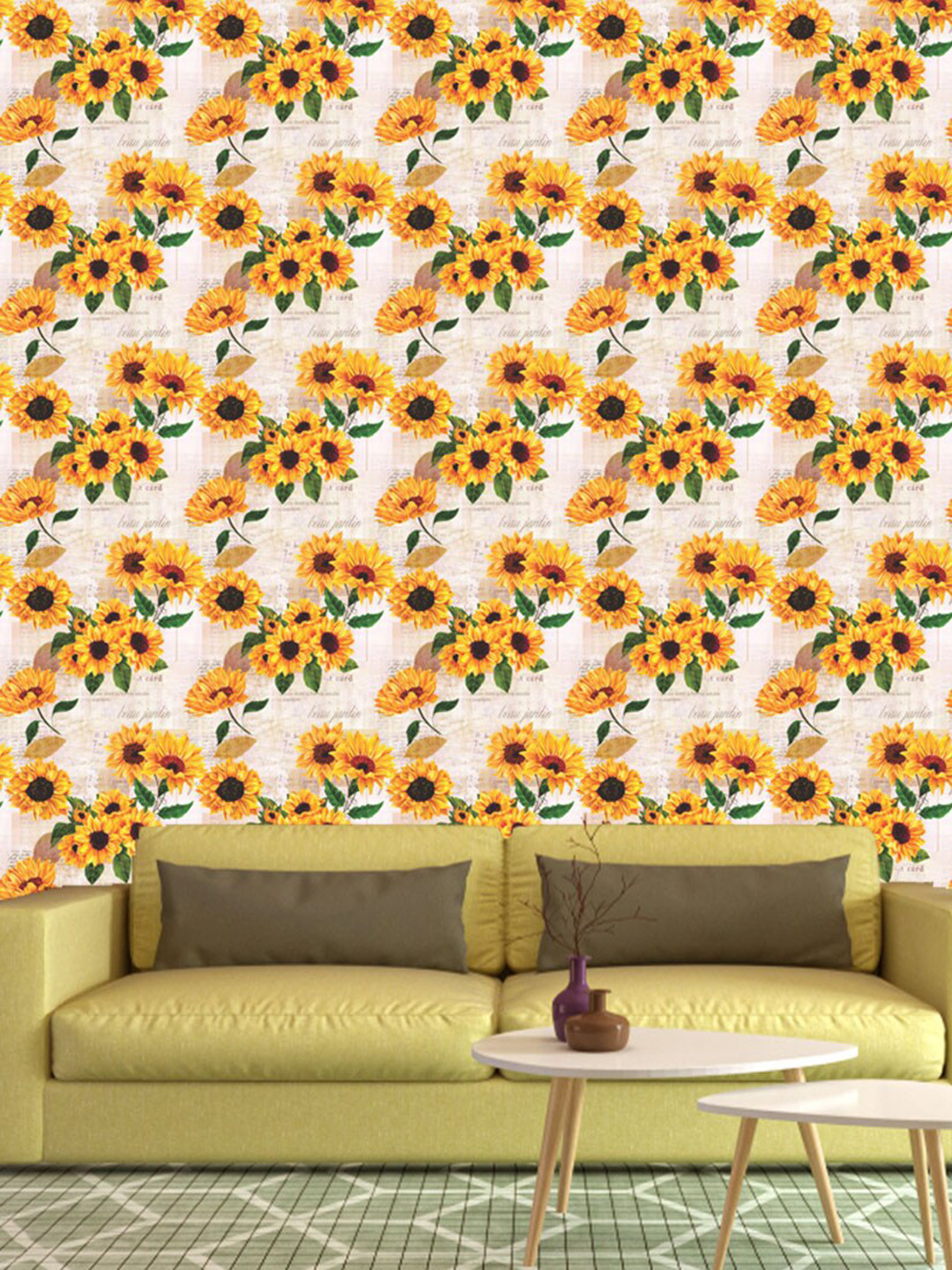 WallDaddy Beige & Yellow Sunflower Designed Self Adhesive Wallpaper