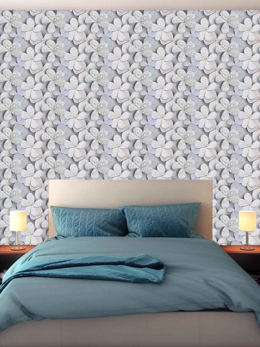 WallDaddy Blue & Grey Floral Designed Self Adhesive Wallpaper