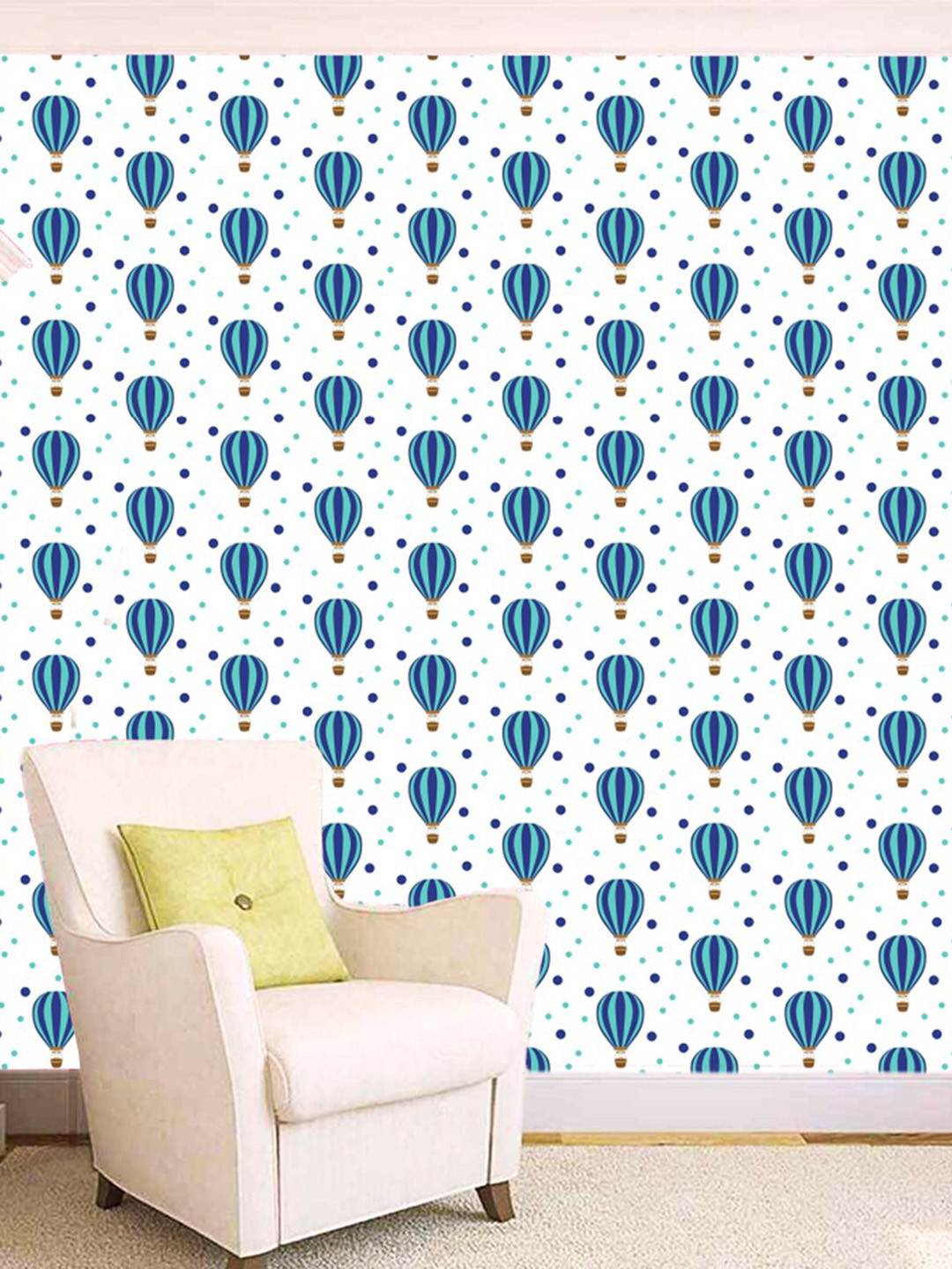 WallDaddy White & Blue Hot Air Baloon Designed Self Adhesive Wallpaper