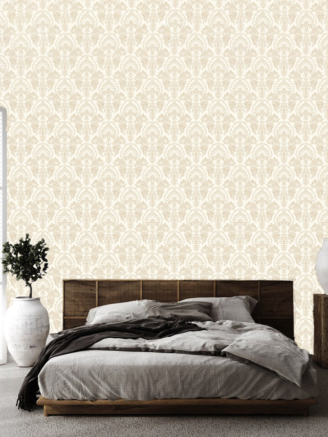 WallDaddy White & Beige Tru Stamp Designed Self Adhesive Wallpaper