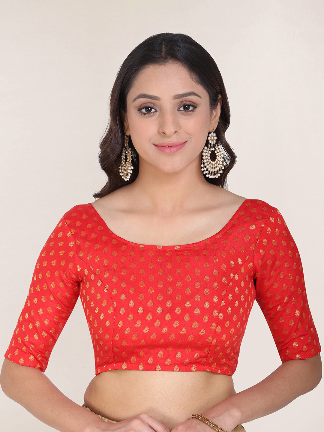 Oomph! Ethnic Motifs Woven Round Neck Design Saree Blouse