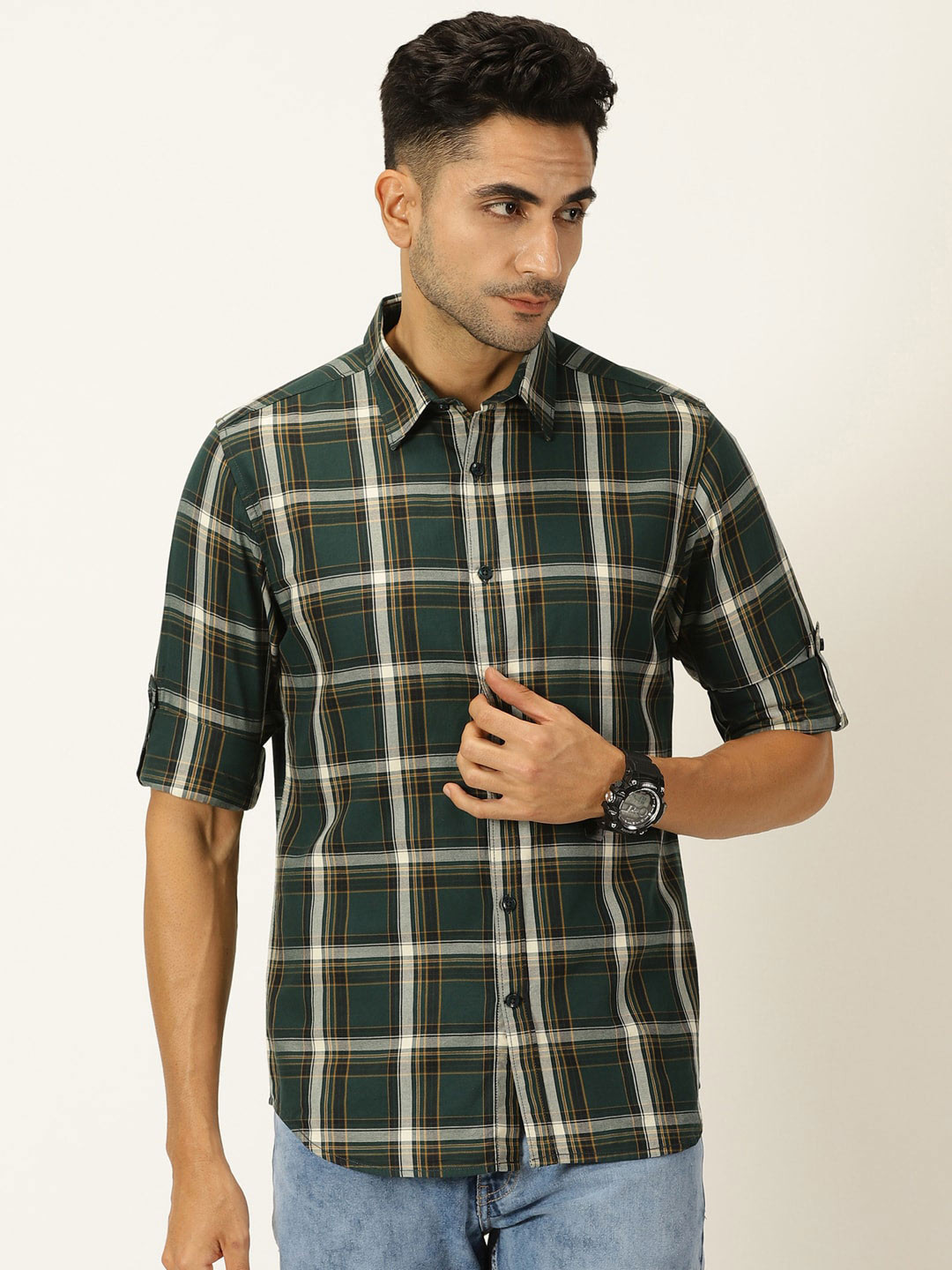 Harvard Classic Slim Fit Tartan Checked Opaque Pure Cotton Casual Shirt