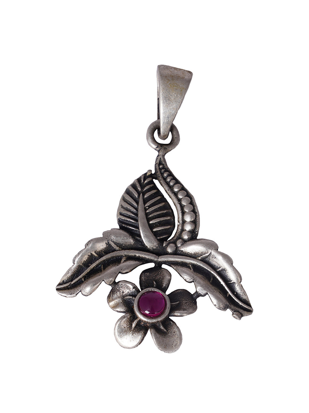 Shyle 925 Sterling Silver Oxidised Intricate Flower Leaf Pendant