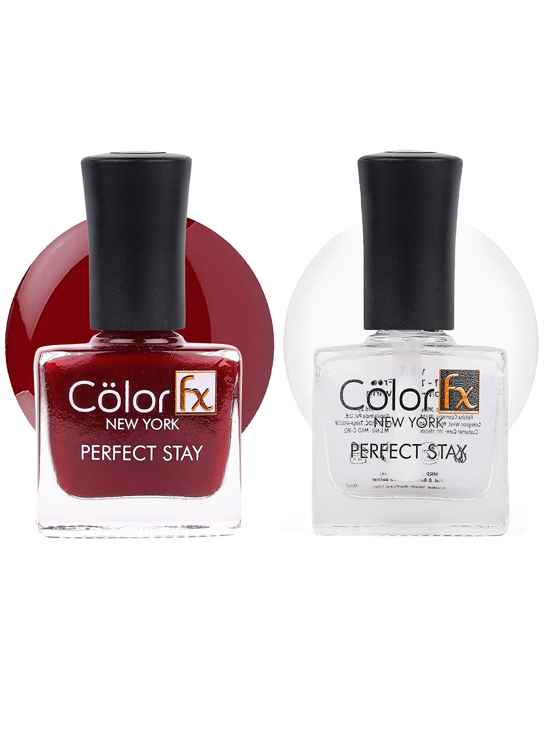 Color Fx Set Of 2 Perfect Stay Nail Enamels 9ml Each - Maroon 121 + Top Coat 151