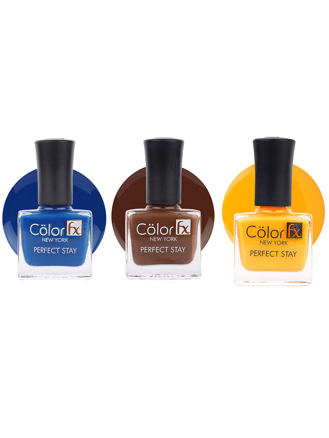 Color Fx Set Of 3 Perfect Stay Nail Enamels 9ml Each - Brown 127 + Blue 130 + Yellow 132