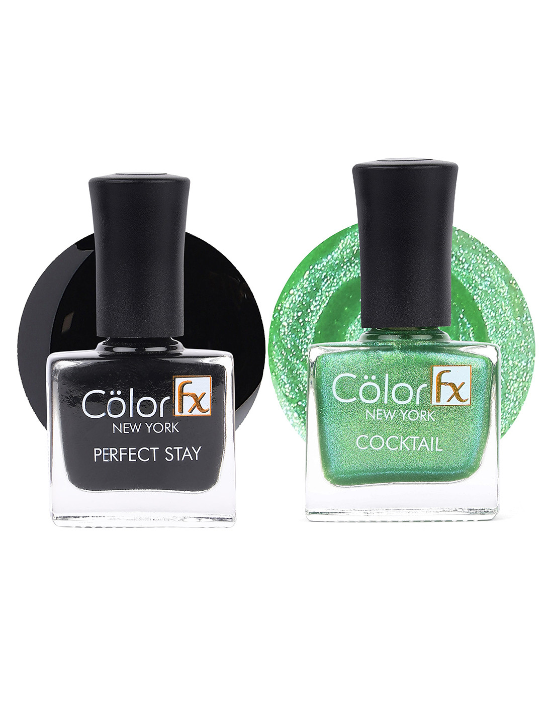 Color Fx Set Of 2 Perfect Stay & Cocktail Nail Enamels 9ml Each - Green 134 + Black 119