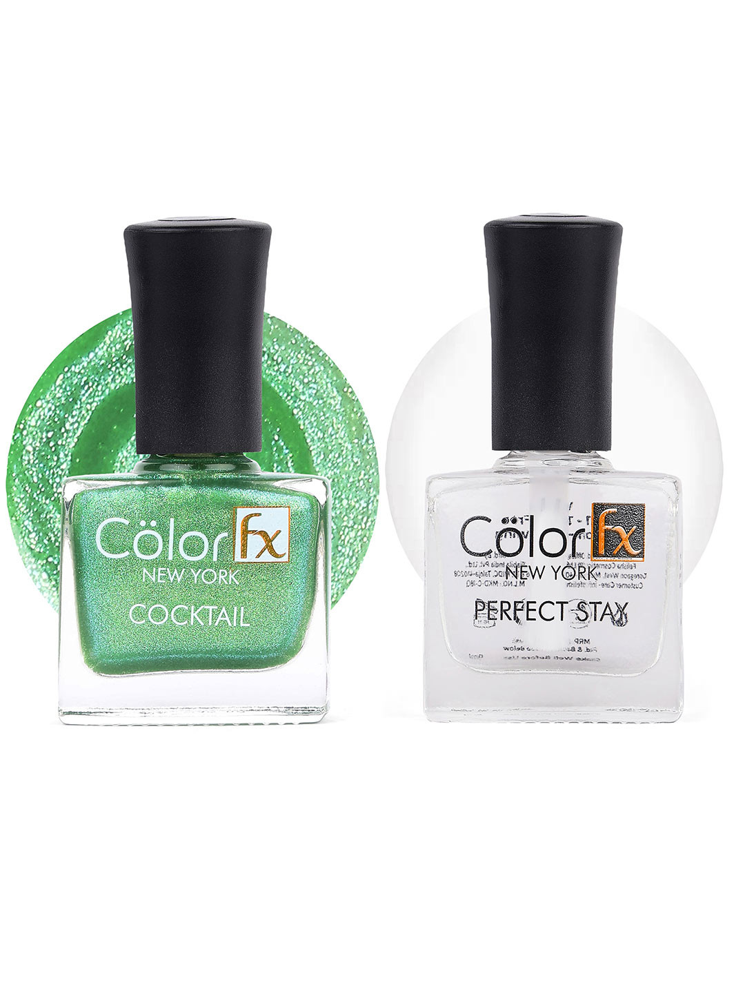 Color Fx Set Of 2 Cocktail & Perfect Stay Nail Enamels 9ml Each - Green 134 + Top Coat 151