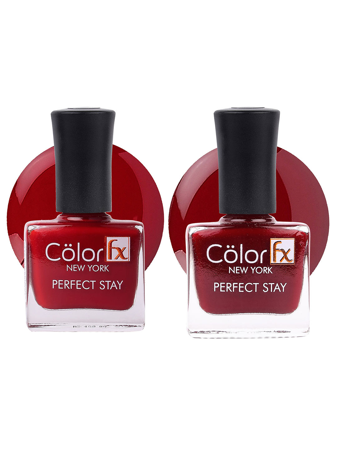 Color Fx Set Of 2 Perfect Stay Nail Enamels 9ml Each - Maroon 121 + Red 123
