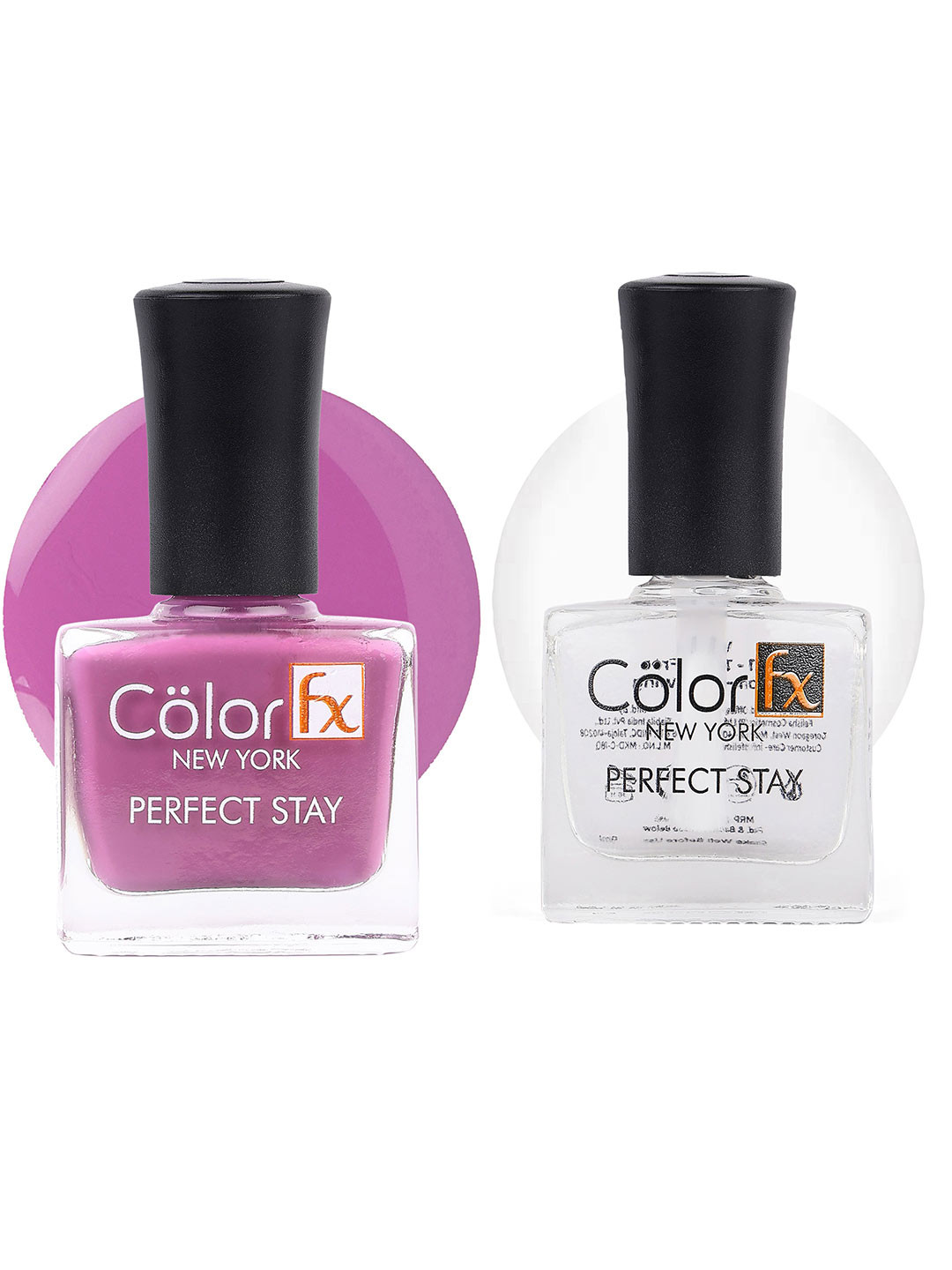 Color Fx Set Of 2 Perfect Stay Nail Enamels 9ml Each - Purple 120 + Top Coat 151