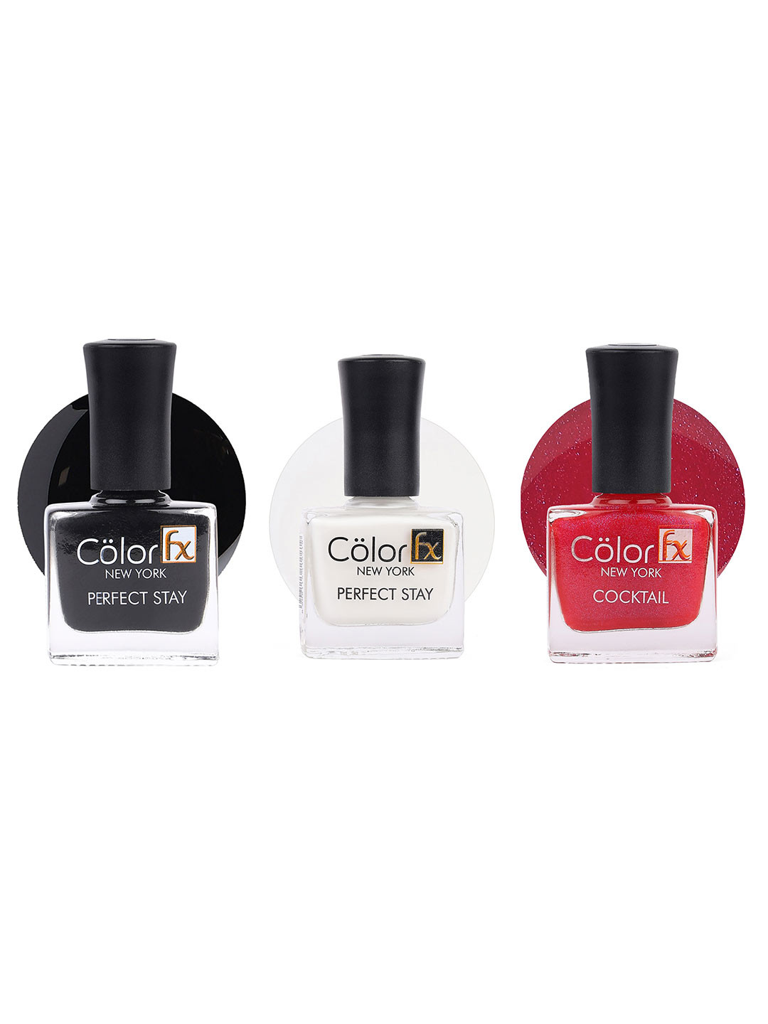 Color Fx Set Of 3 Perfect Stay Nail Enamel 9ml Each - Purple+Black+White