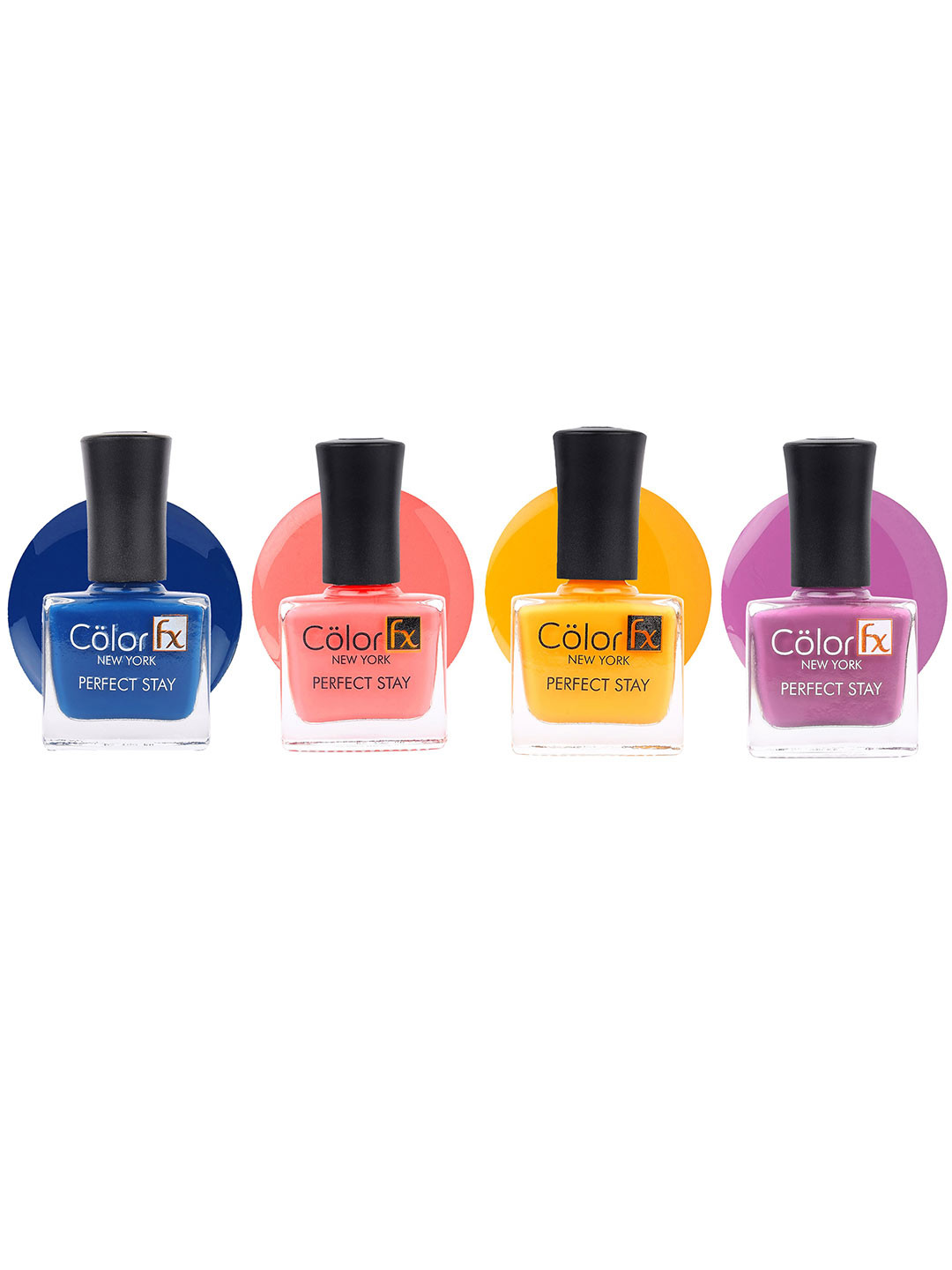 Color Fx Set Of 4 Perfect Stay Nail Enamel - 9ml Each-Purple-Light Pink-Blue-Yellow
