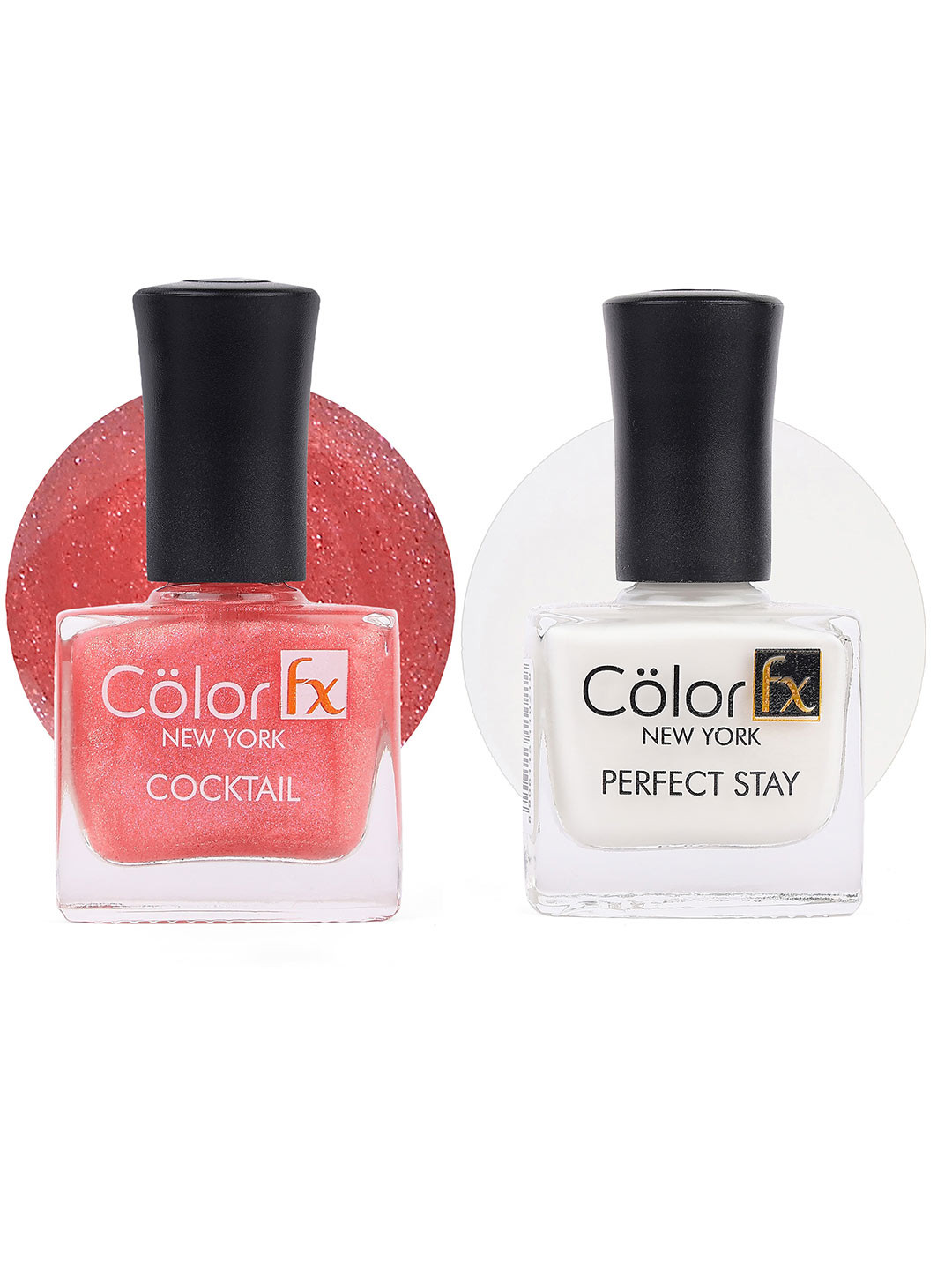 Color Fx Set Of 2 Perfect Stay & Cocktail Nail Enamel 9ml Each - Pink 138 & White 129
