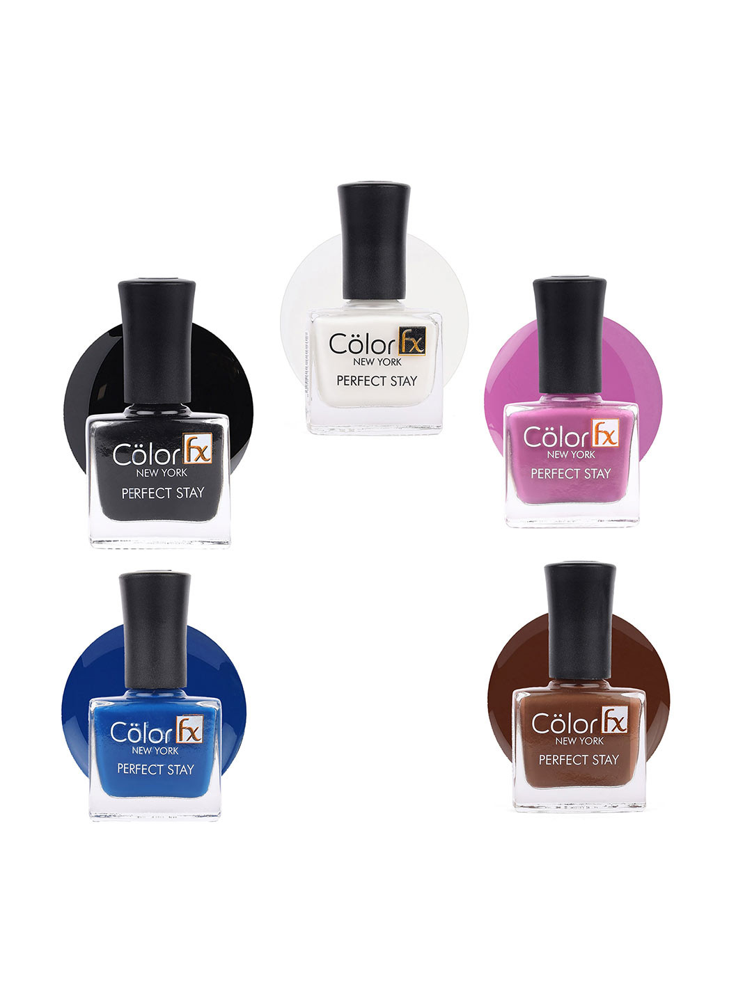 Color Fx Set Of 5 Perfect Stay Nail Enamel - 9ml Each-Black-Purple-Brown-White-Blue