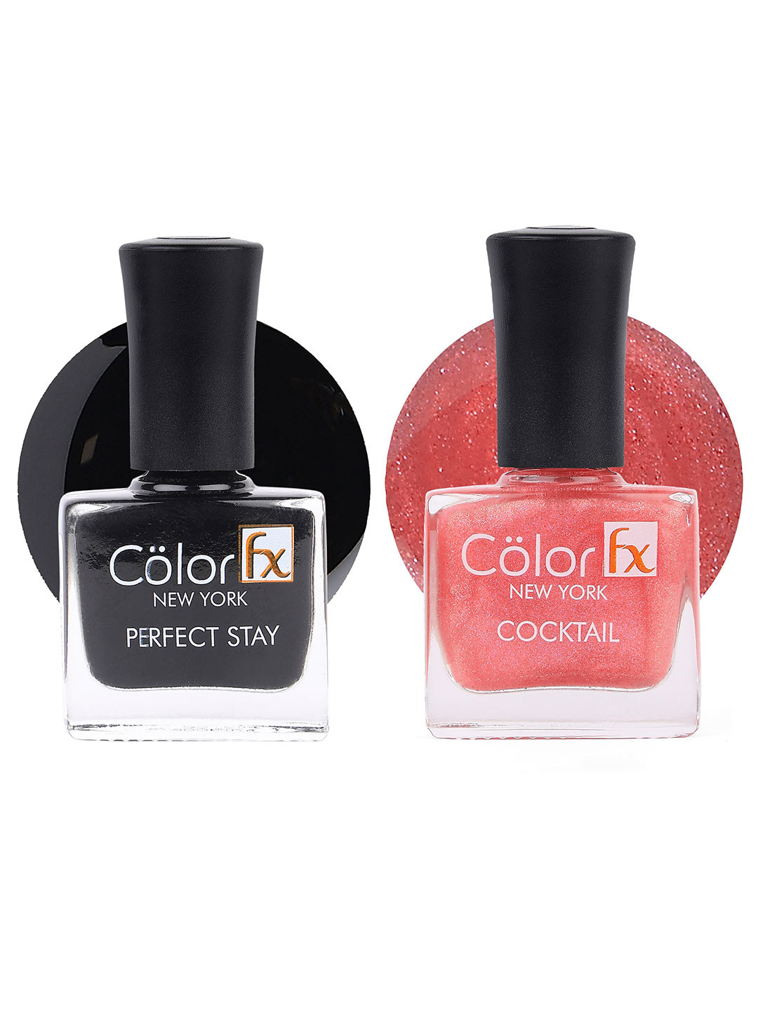 Color Fx Set Of 2 Perfect Stay & Cocktail Nail Enamel 9ml Each - Pink 138 & Black 119