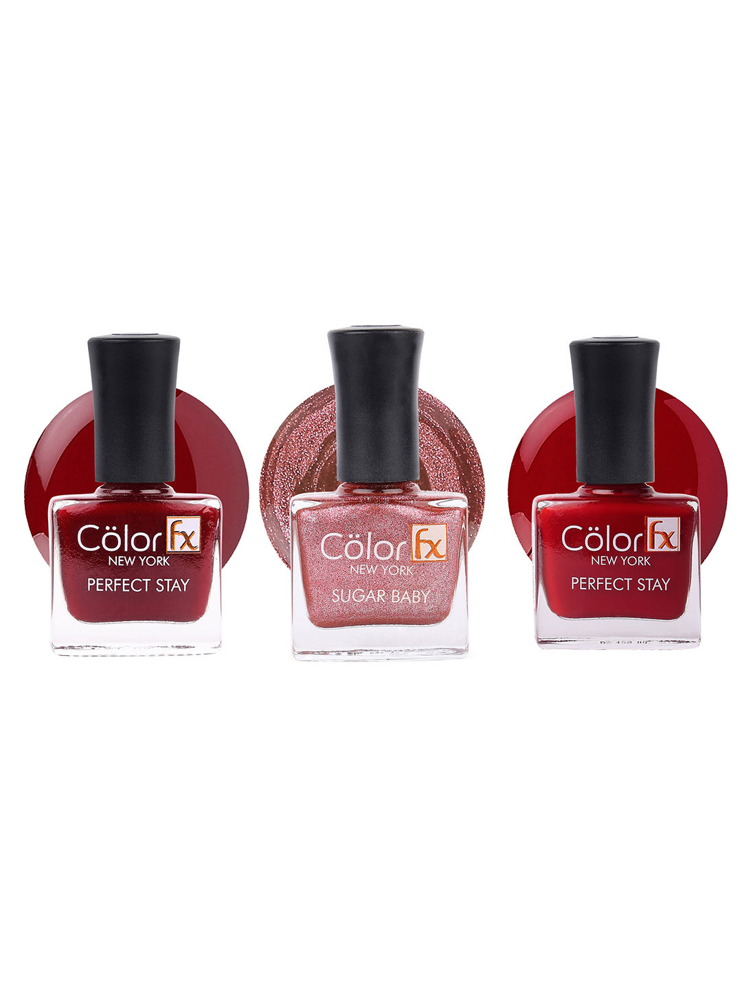Color Fx Set Of 3 Perfect Stay Sugar Baby Nail Enamel - 9ml Each- Red103-Maroon121-Red123