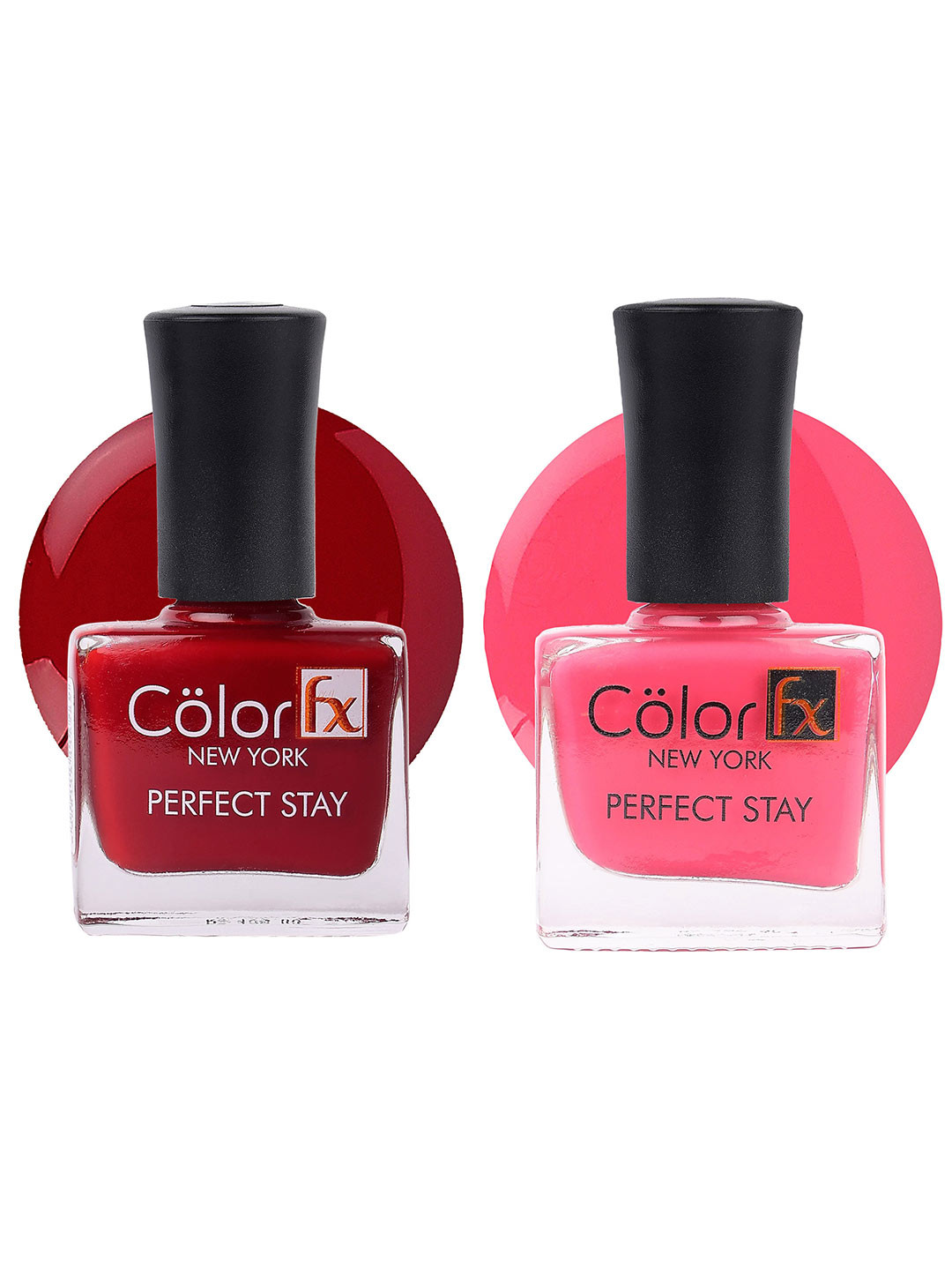 Color Fx Perfect Stay 2Pcs Long Lasting Nail Enamel - 9ml Each - Red-Pink