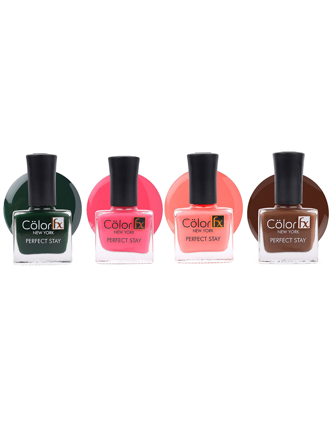 Color Fx Set Of 4 Perfect Stay Nail Enamel - 9ml Each - Light Pink-Bottle Green-Brown-Pink