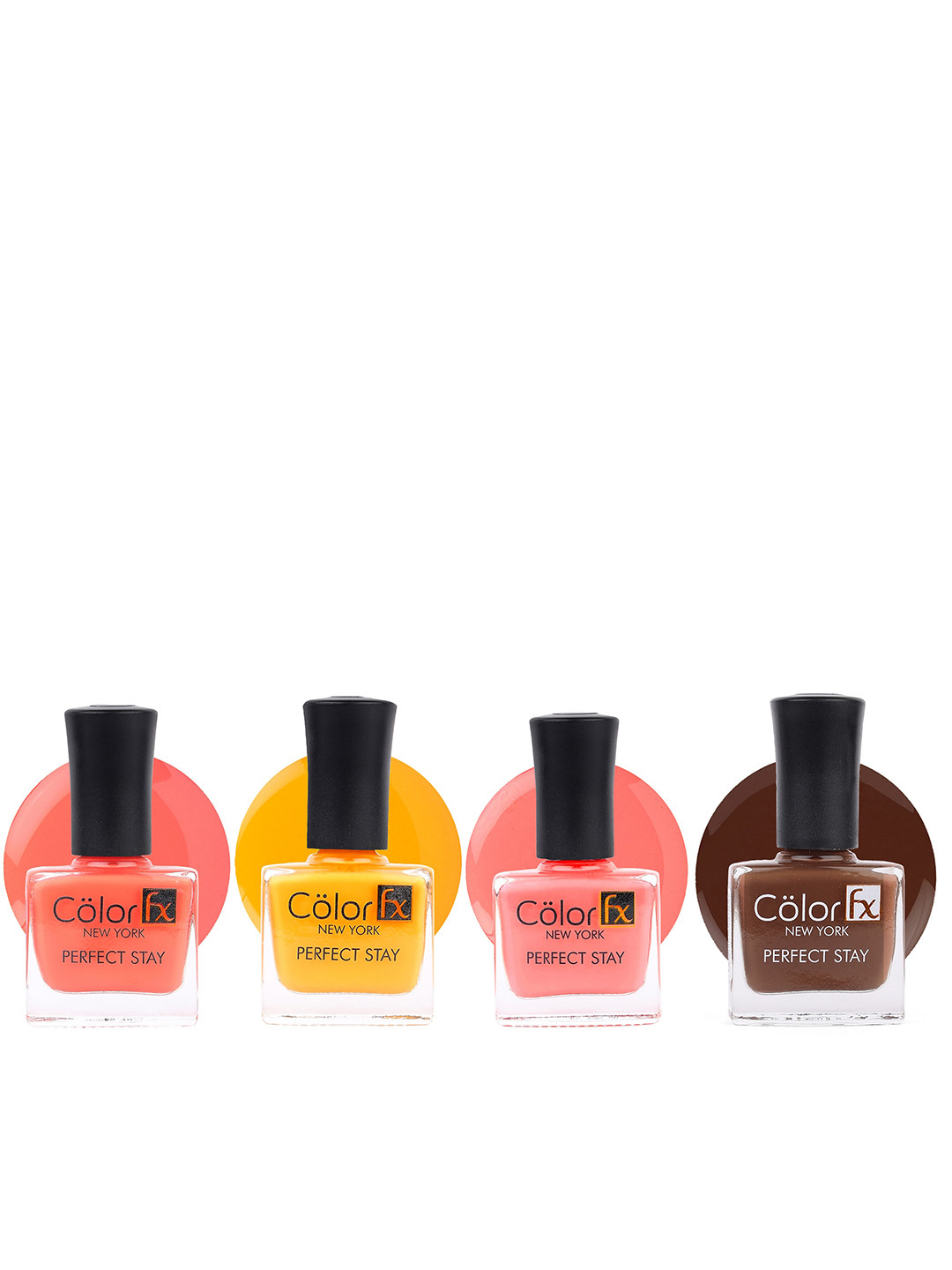 Color Fx Set Of 4 Perfect Stay Nail Enamel - 9ml Each - Light Pink-Coral Pink-Brown-Yellow