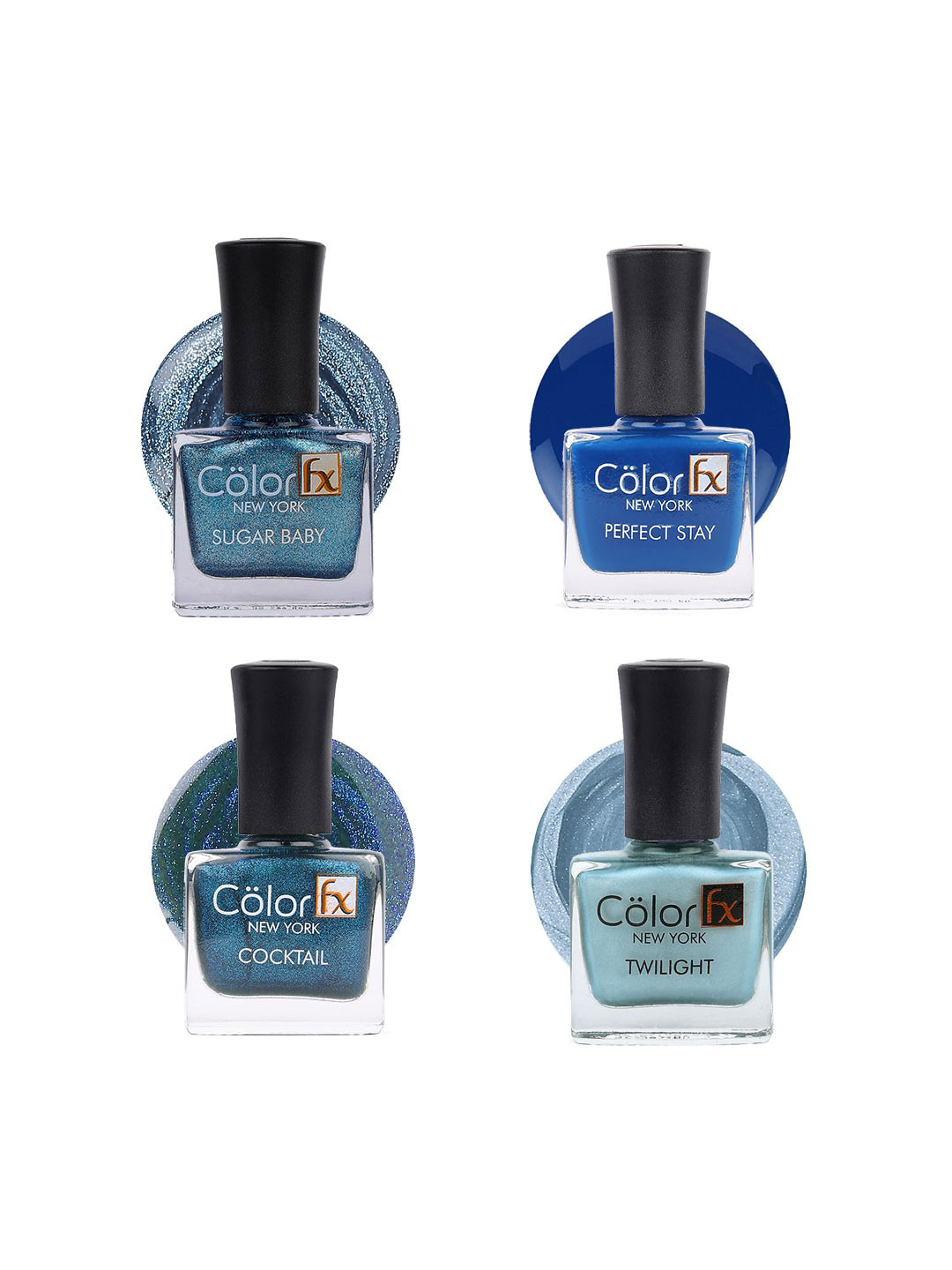 Color Fx Blue Paradise Collection 4Pcs Long Lasting Nail Enamel - 9ml Each-102-130-135-161