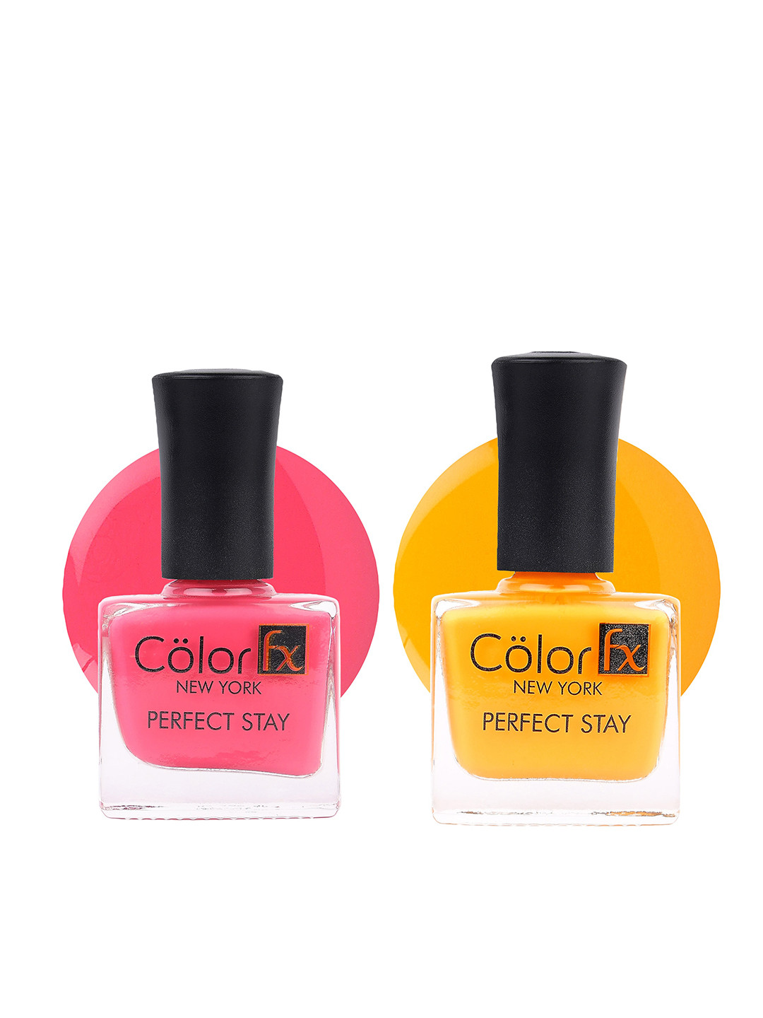 Color Fx Perfect Stay 2Pcs Long Lasting Nail Enamel - 9ml Each- Yellow-Pink
