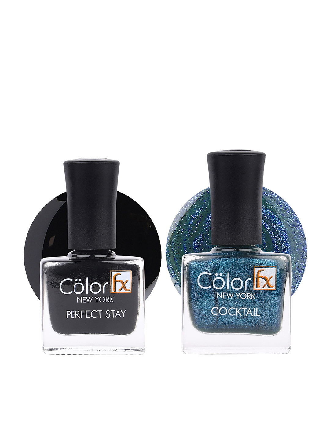 Color Fx Perfect Stay & Cocktail 2Pcs Long Lasting Nail Enamel - 9ml Each - Blue-Black