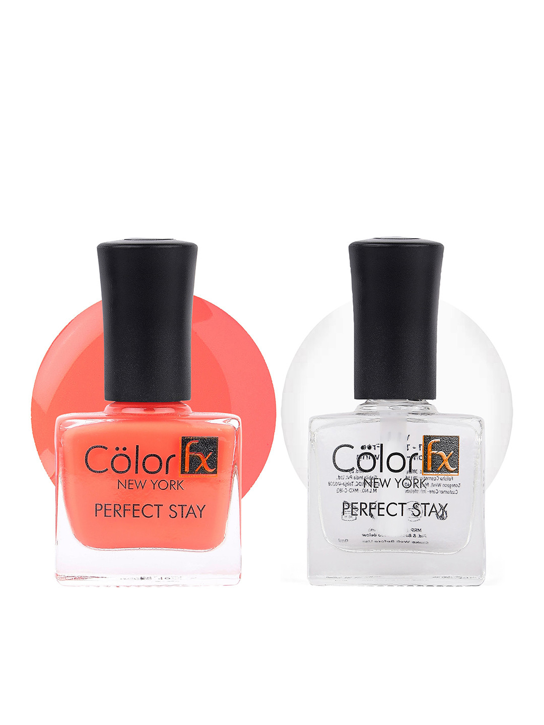 Color Fx Set of 2 Perfect Stay Long Lasting Nail Enamel 9ml Each - Coral Pink - Top Coat