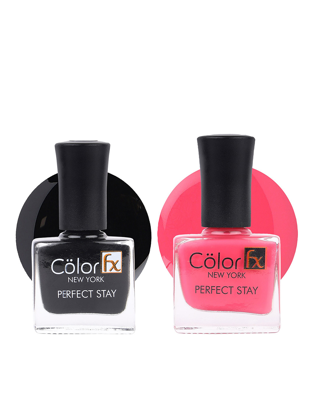 Color Fx Set Of 2 Perfect Stay Nail Enamel 9ml Each-Black 119-Pink 133