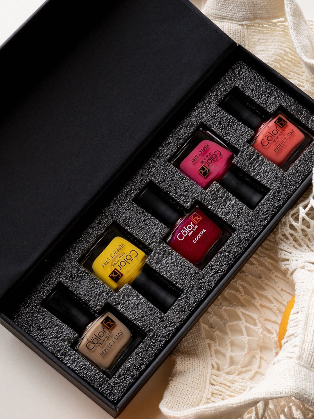 Color Fx 5Pcs Perfect Stay Cocktail Nail Enamel - 9ml Each-Light pink-Coral pink-Nude-Red