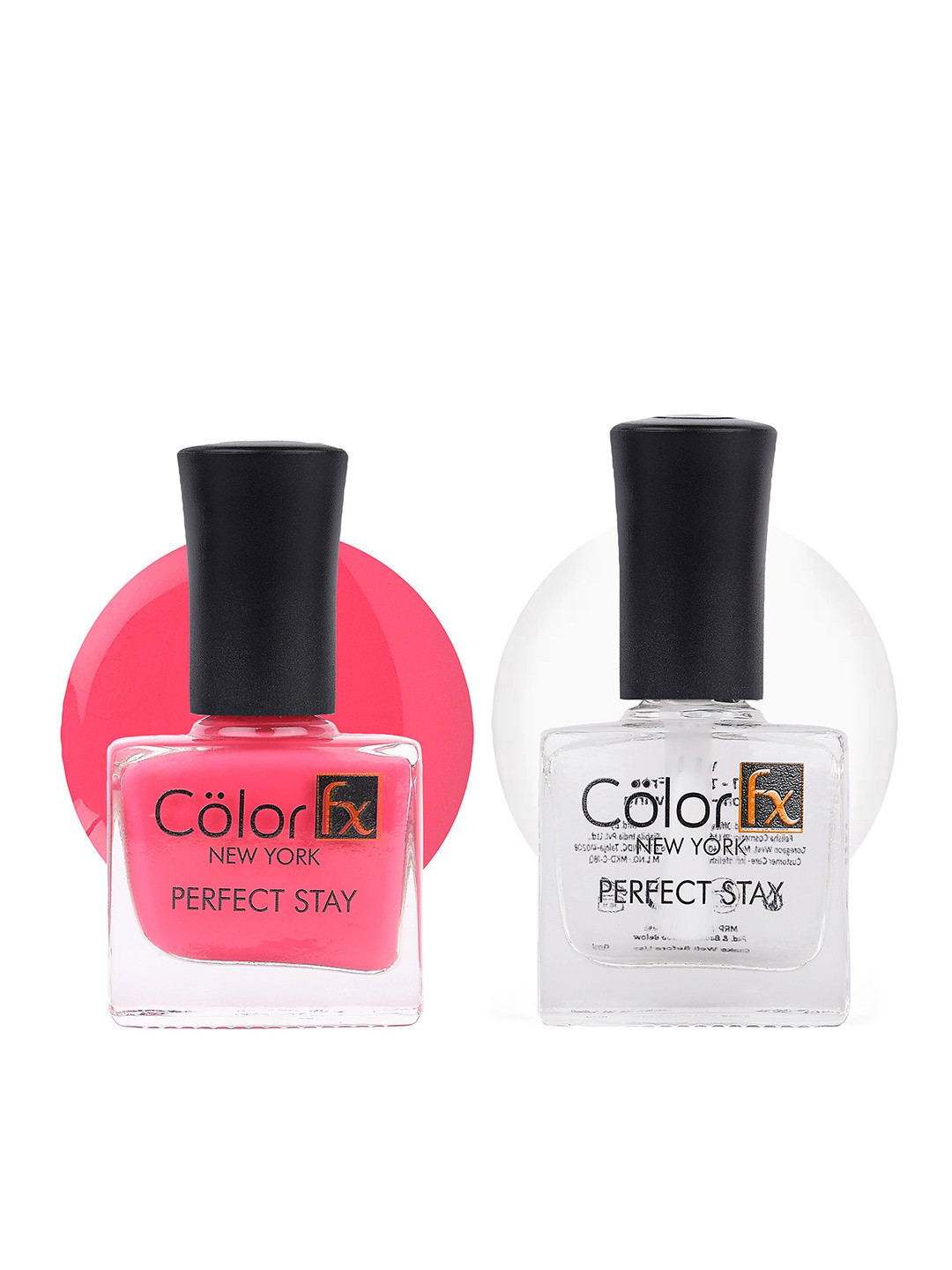 Color Fx Set of 2 Perfect Stay Long Lasting Nail Enamel 9ml Each - Pink - Top Coat