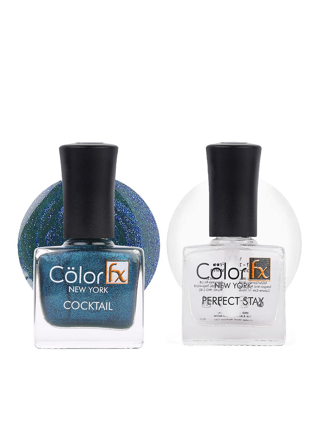 Color Fx Set Of 2 Perfect Stay Cocktail Nail Enamel 9ml Each - Blue135 - Top Coat 151
