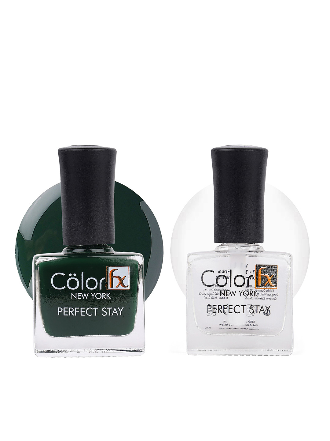 Color Fx Set Of 2 Perfect Stay Nail Enamel 9ml Each - Bottle Green 125 - Top Coat 151