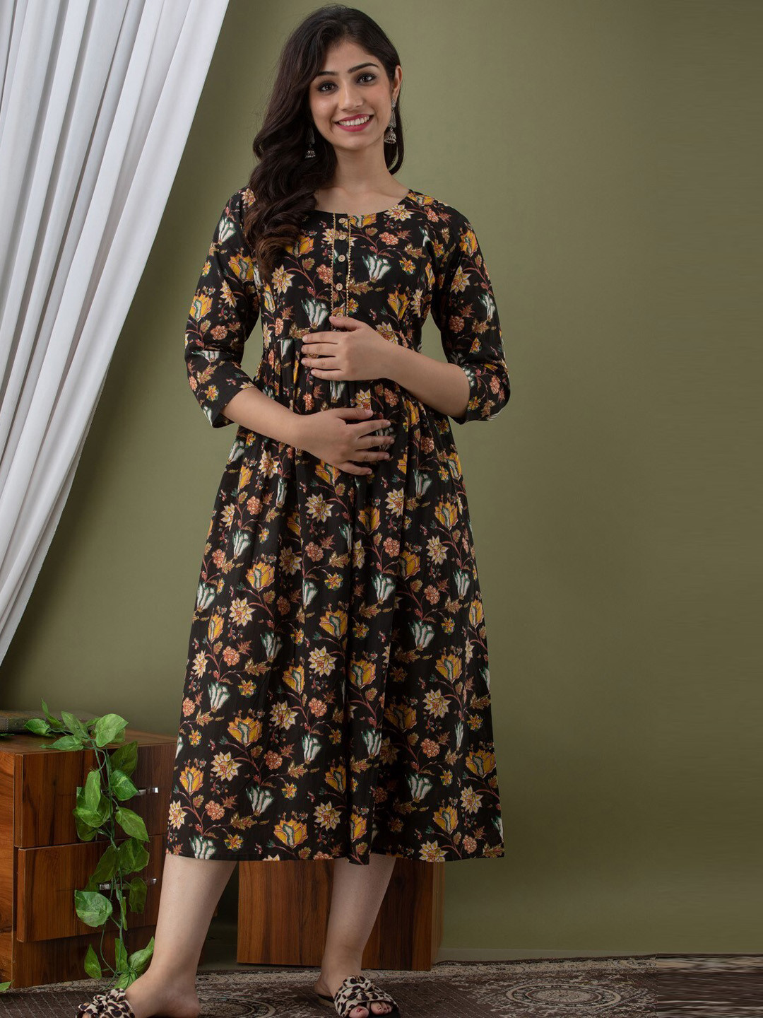 Henal Floral Printed Maternity A-Line Ethnic Dress