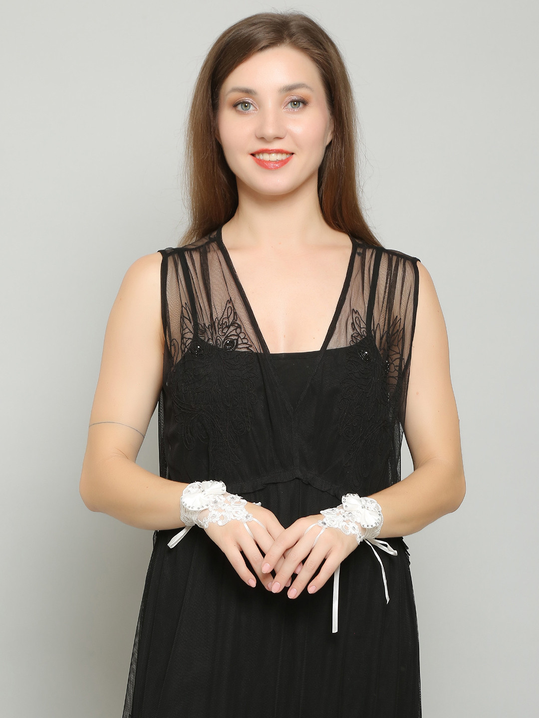 COLOR STYLE Embellished Long Full Hand Gloves