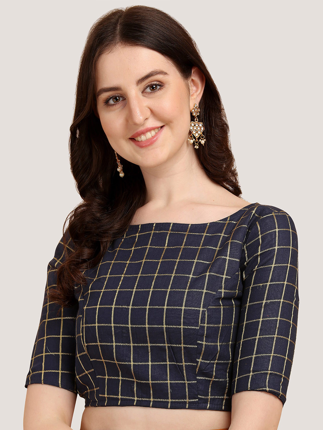 Oomph! Woven Design Boat Neck Saree Blouse