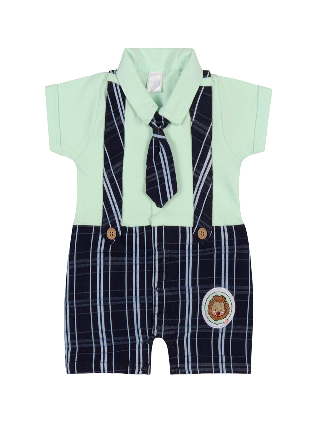 Wish Karo Boys Striped Cotton Rompers With Aattached Waistcoat & Tie