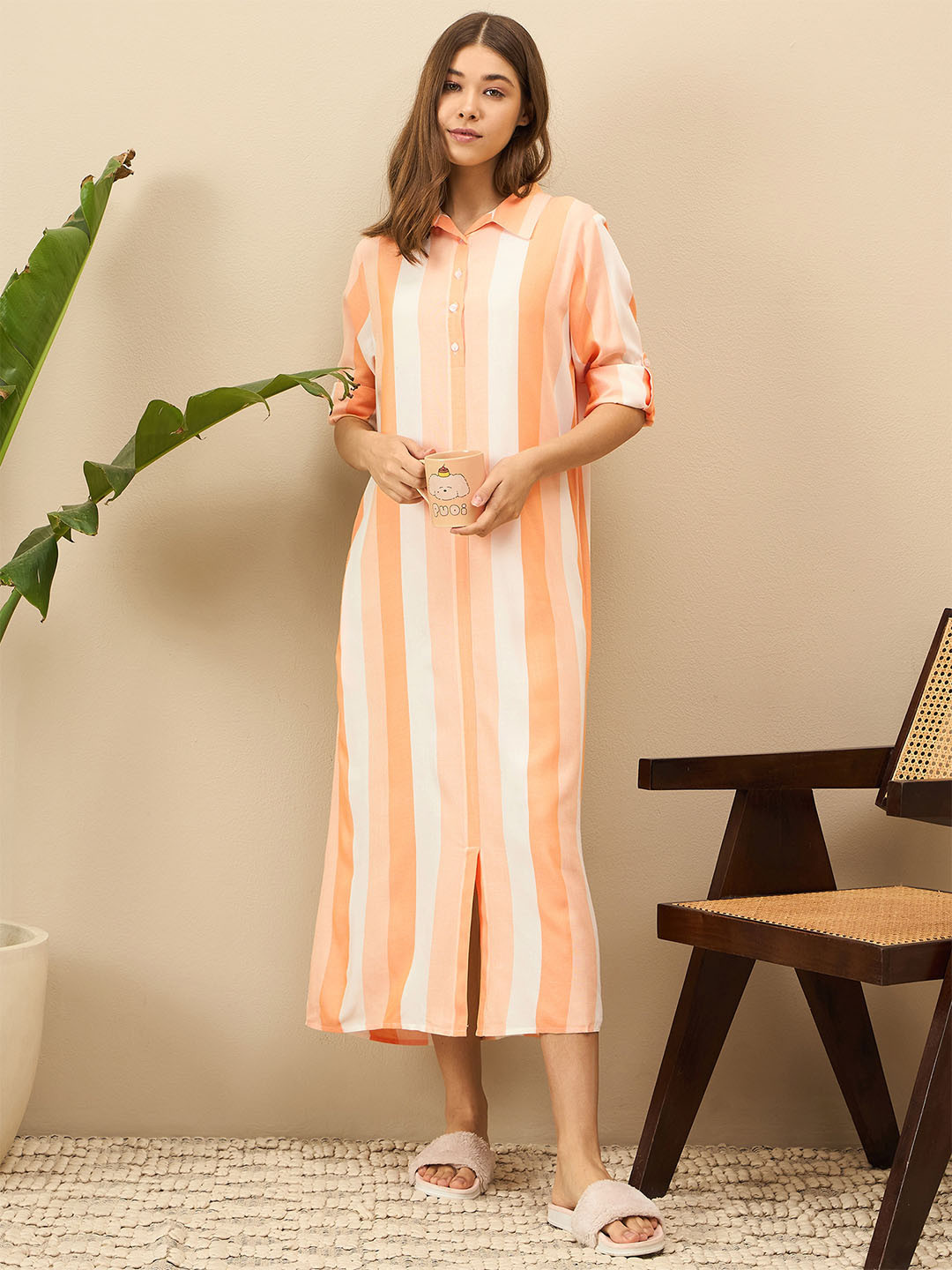 July Peach-Coloured Striped Nightdress