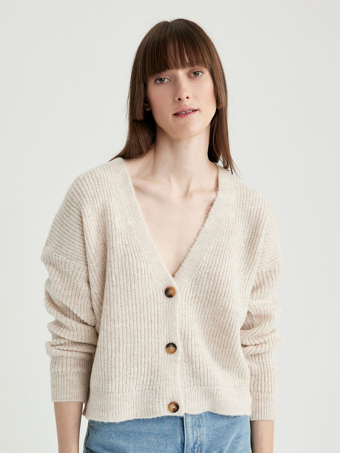 DeFacto Ribbed V-Neck Cardigan