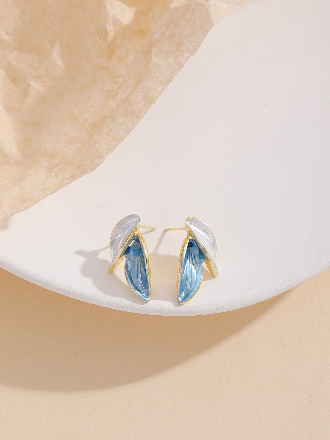 FIMBUL Gold Plated Leaf Shape Stud Earrings